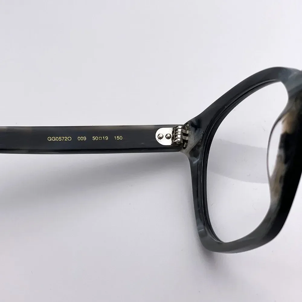 🔥 GUCCI Logo GG0572O 009 Eyeglasses Black Gray Square Unisex